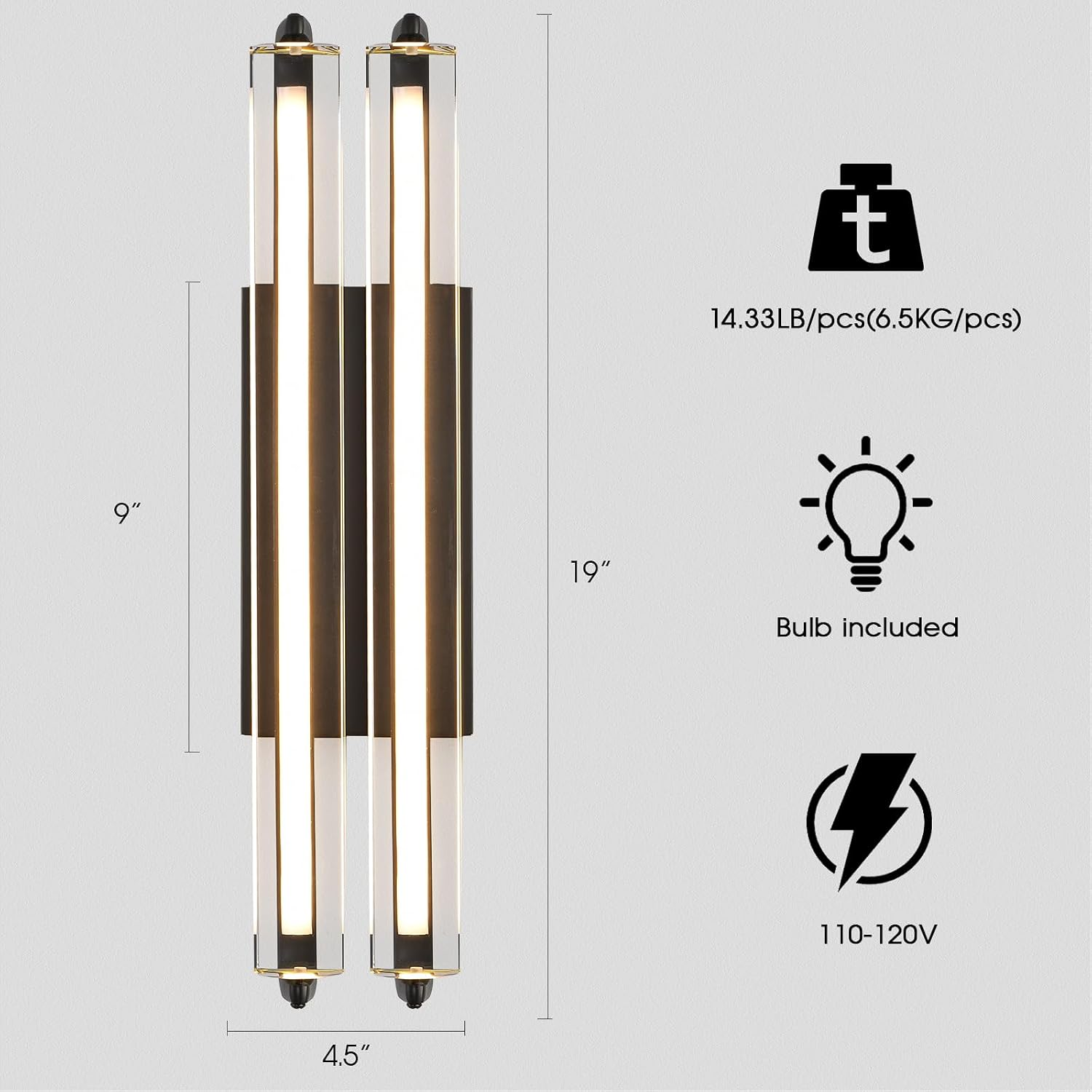 $800+ Purchase Gift | Double Crystal Wall Lamp 19" H