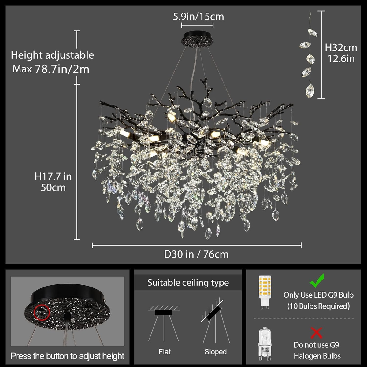 Solara Rectangular Tree Branch Chandelier 30"