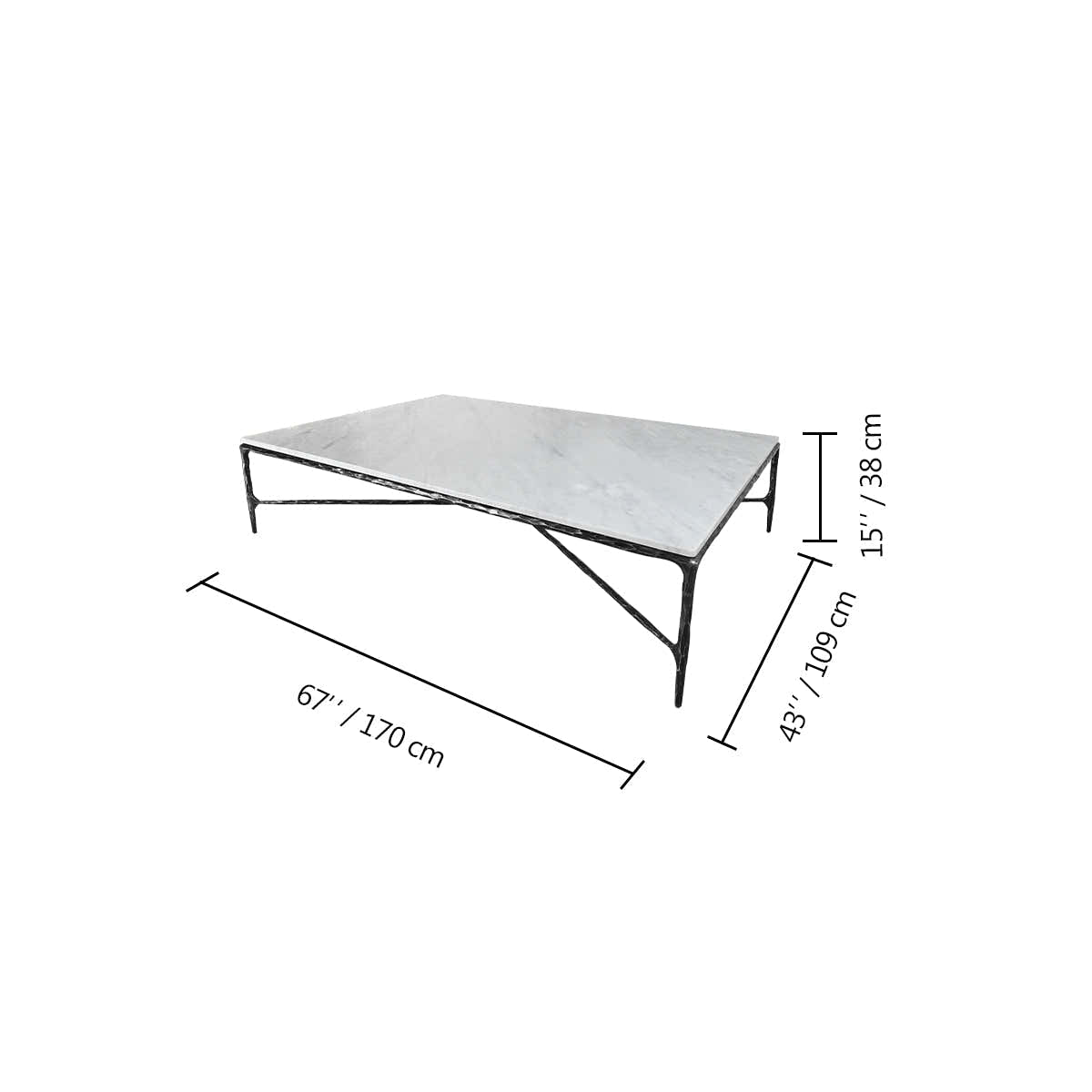 Hand-Forged Metal Rectangle Marble Coffee Table