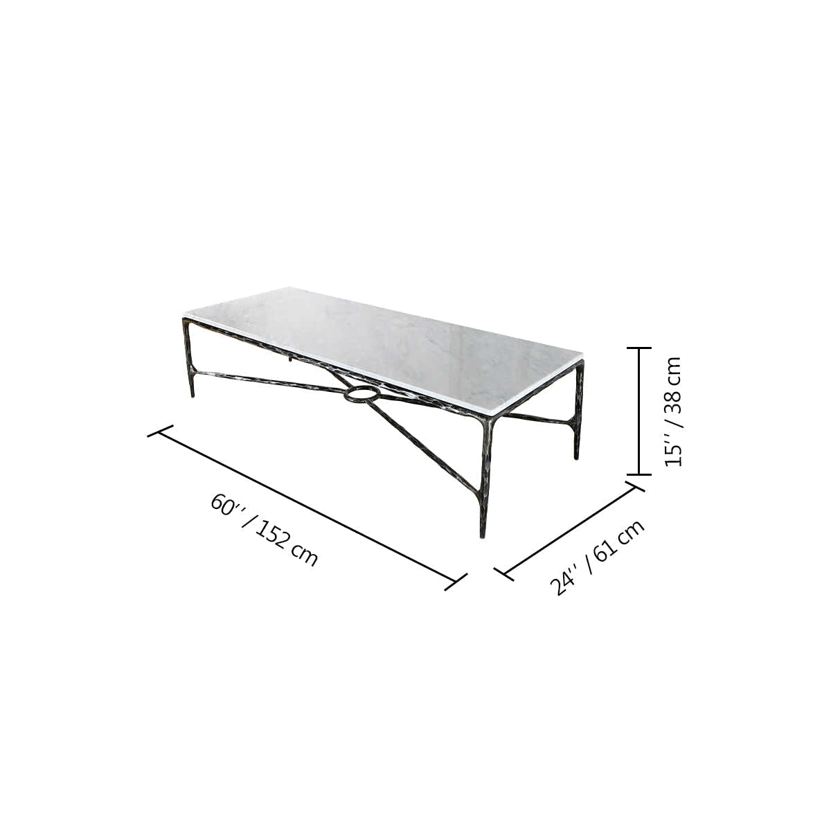 Hand-Forged Metal Rectangle Marble Coffee Table