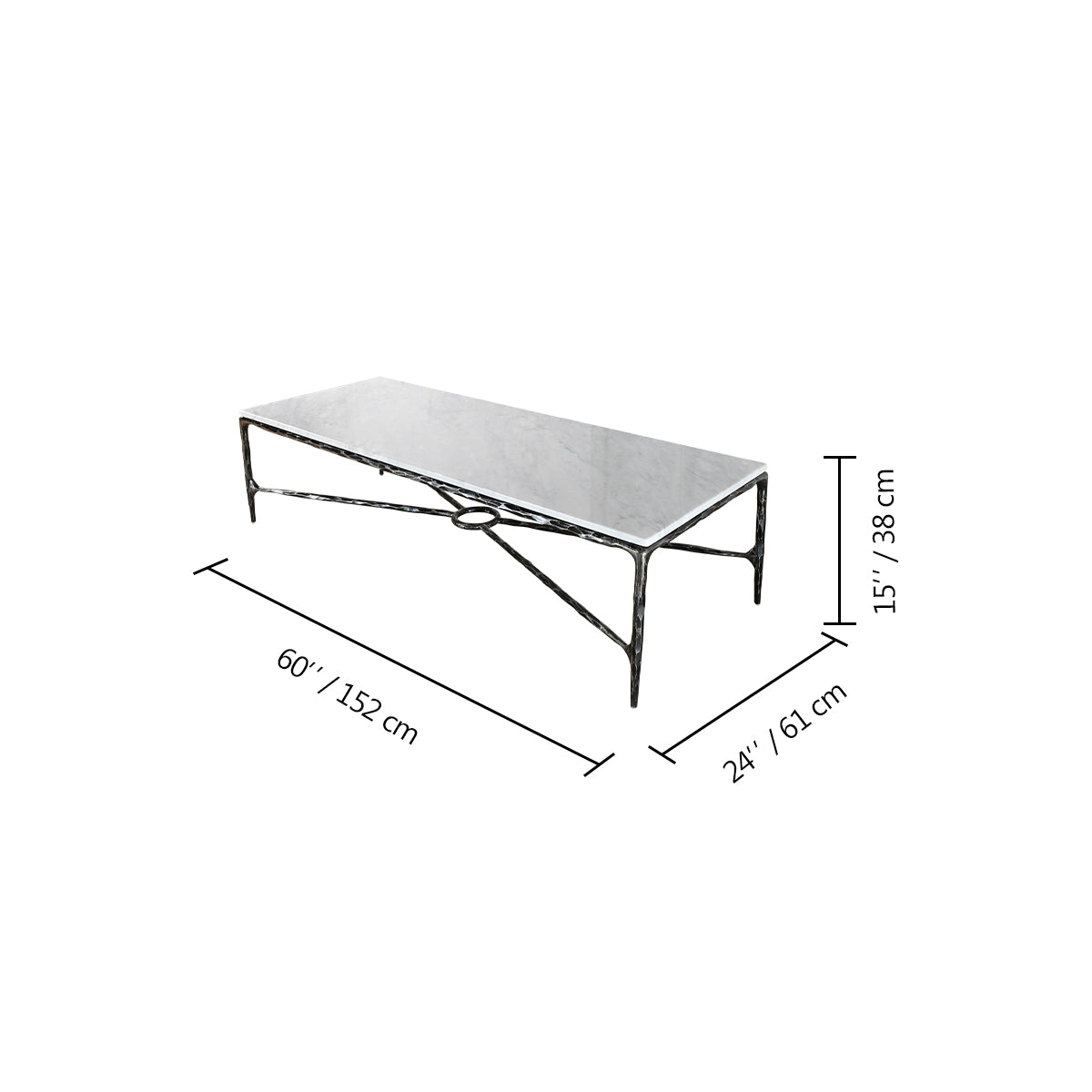 Hand-Forged Metal Rectangle Marble Coffee Table
