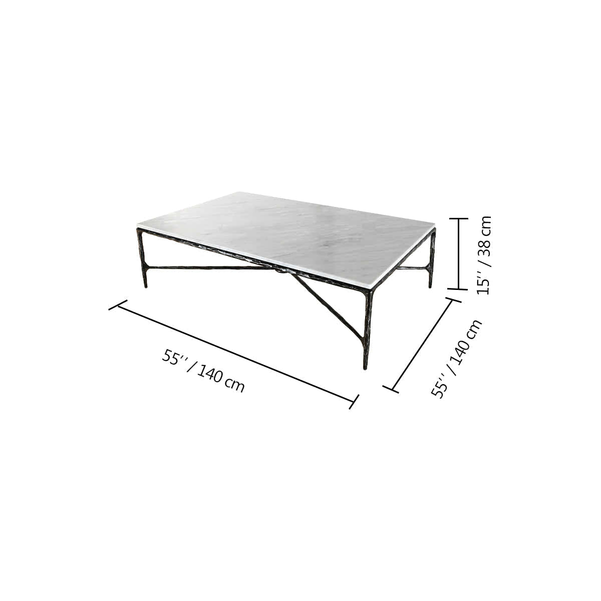 Hand-Forged Metal Rectangle Marble Coffee Table