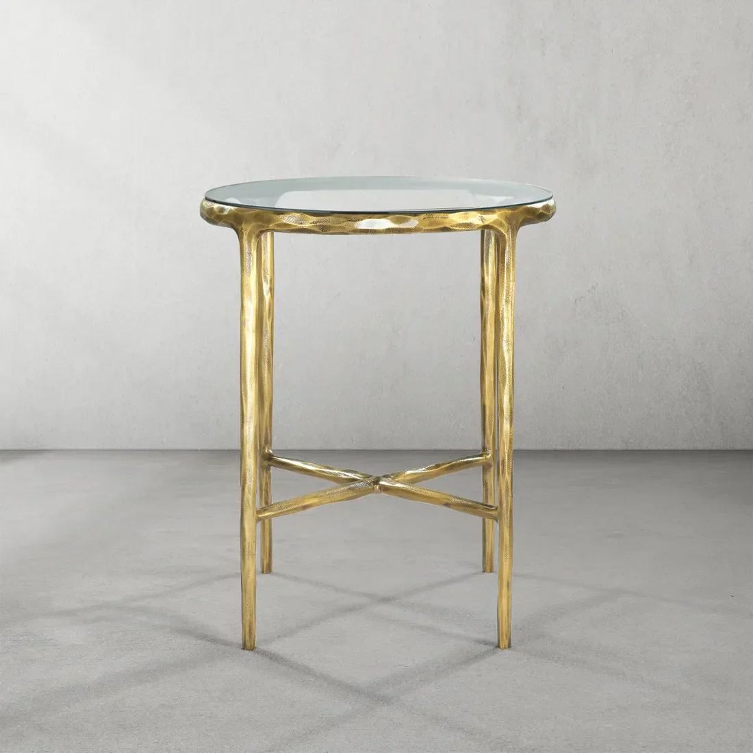 Hand-Forged Metal Glass Round Side Table 18" 22"
