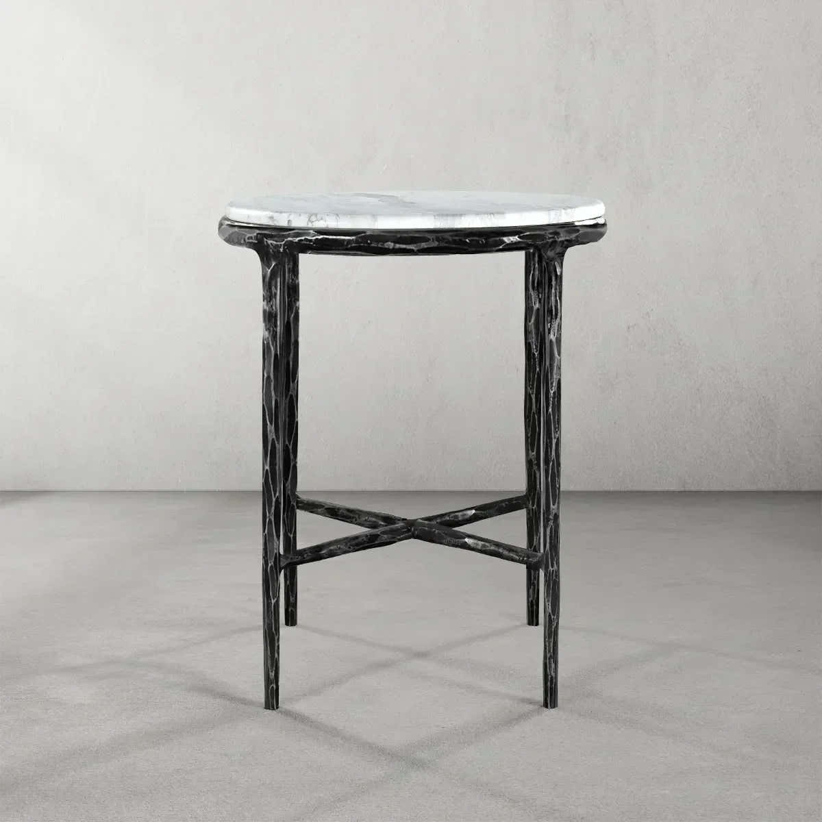 Hand-Forged Metal Round Marble Side Table 18" 22"