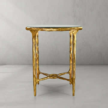 Hand-Forged Metal Glass Round Side Table 3 Leg 24"D