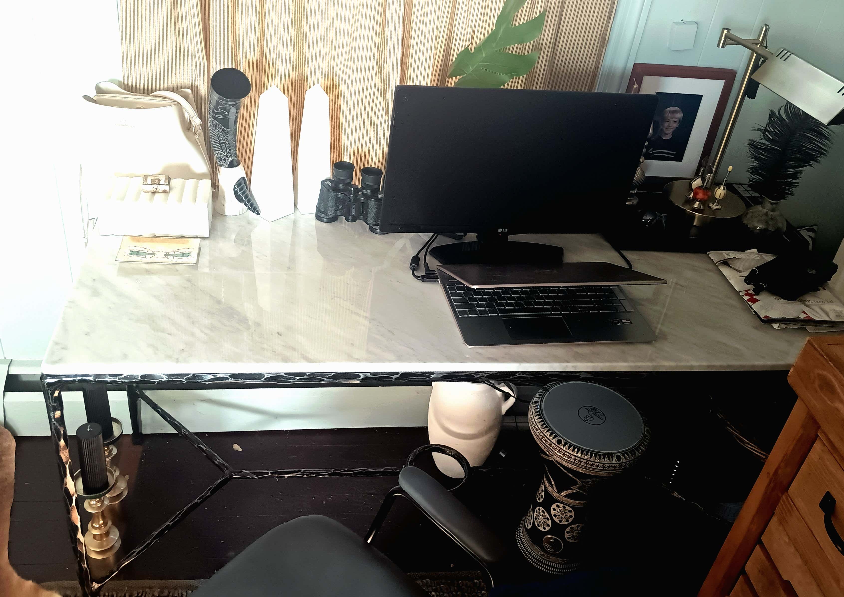 Hand-Forged Metal Rectangle Marble Coffee Table