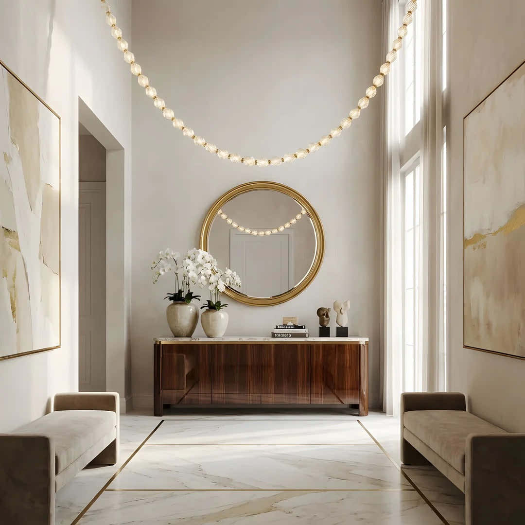 Creative Glass Pearl Necklace Pendnat Chandelier for Living/Dining Room/Staircase
