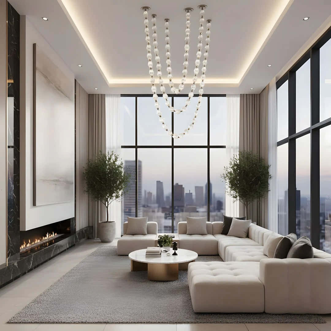 Creative Glass Pearl Necklace Pendnat Chandelier for Living/Dining Room/Staircase