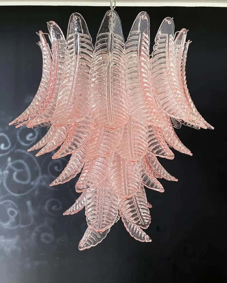 Murano Chandelier – 52 glass leaves – Pink