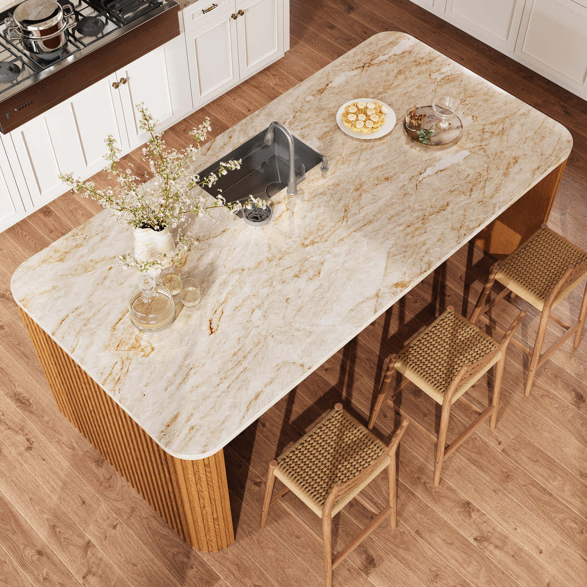 Custom Taj Mahal Stone Kitchen Island