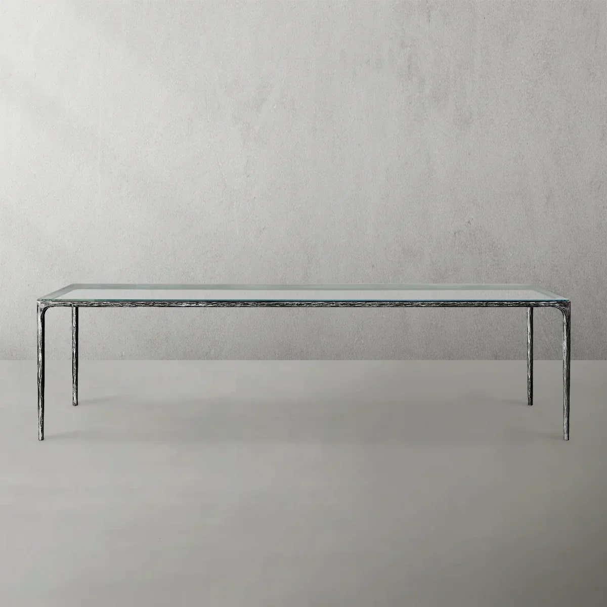 Hand-Forged Metal Glass Rectangular Dining Table