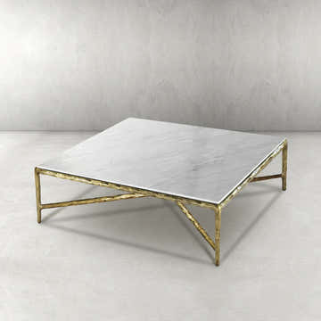 Hand-Forged Metal Marble Square Coffee Table 36" 48" 60"