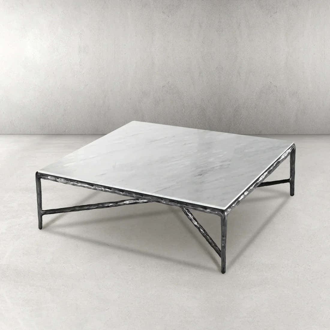 Hand-Forged Metal Marble Square Coffee Table 36" 48" 60"
