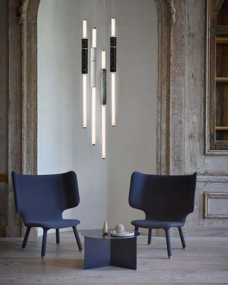 Linear Pipe Alabaster & Acrylic Pendant Light for dining room | vertically & horizontally