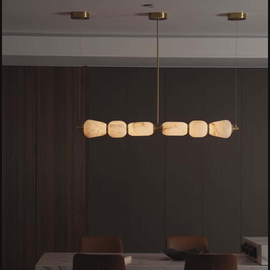Alabaster Pebble Linear Chandelier 53" L