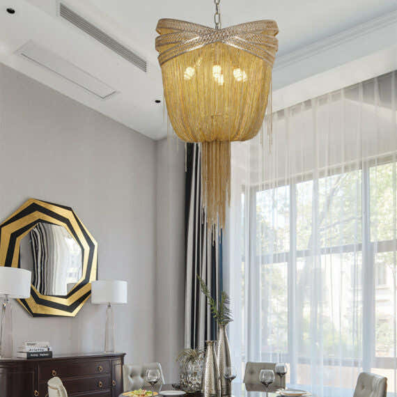 Stacking Rings Chain Tassel Pendant Chandelier