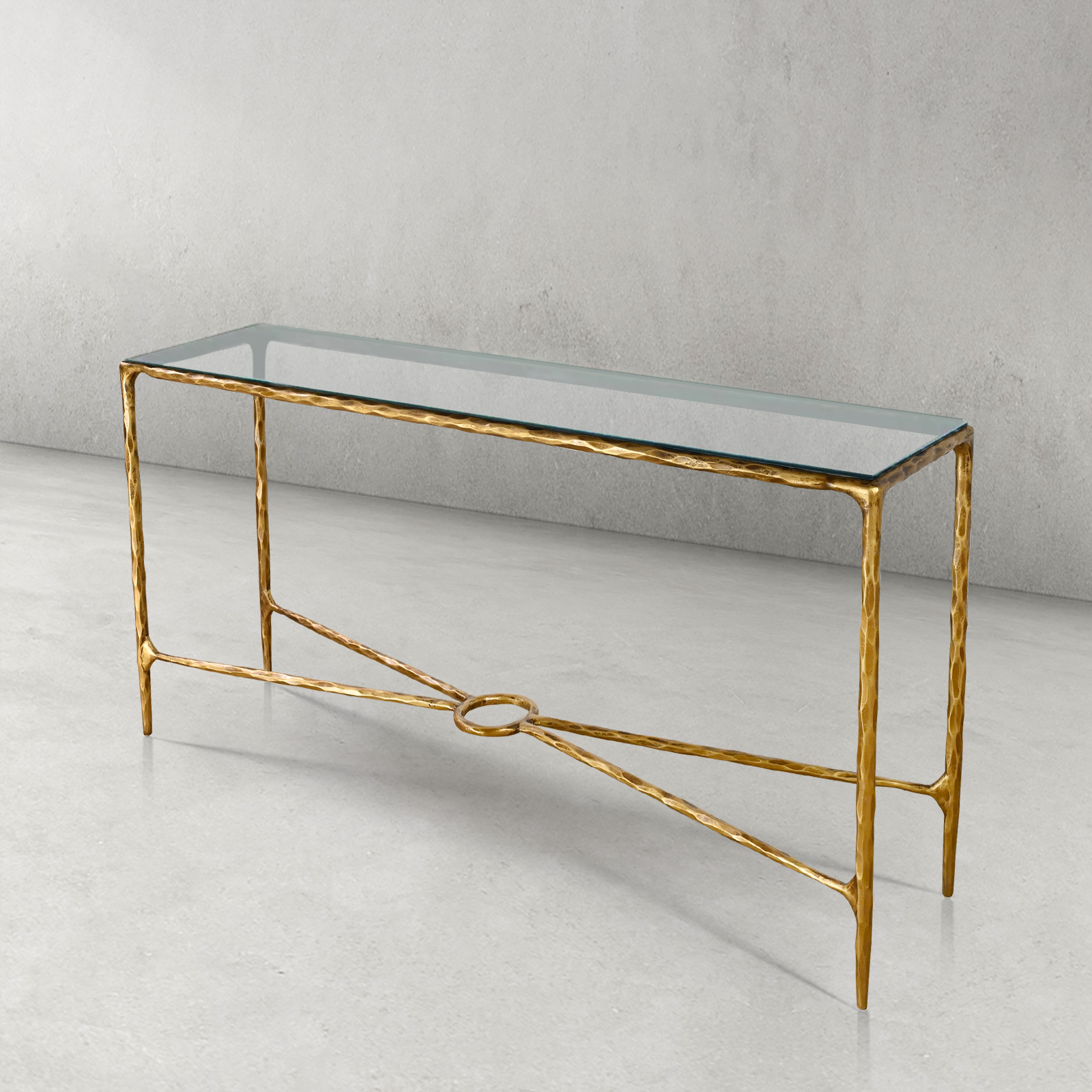 Hand-Forged Metal Rectangle Glass Console Table 60" 72"