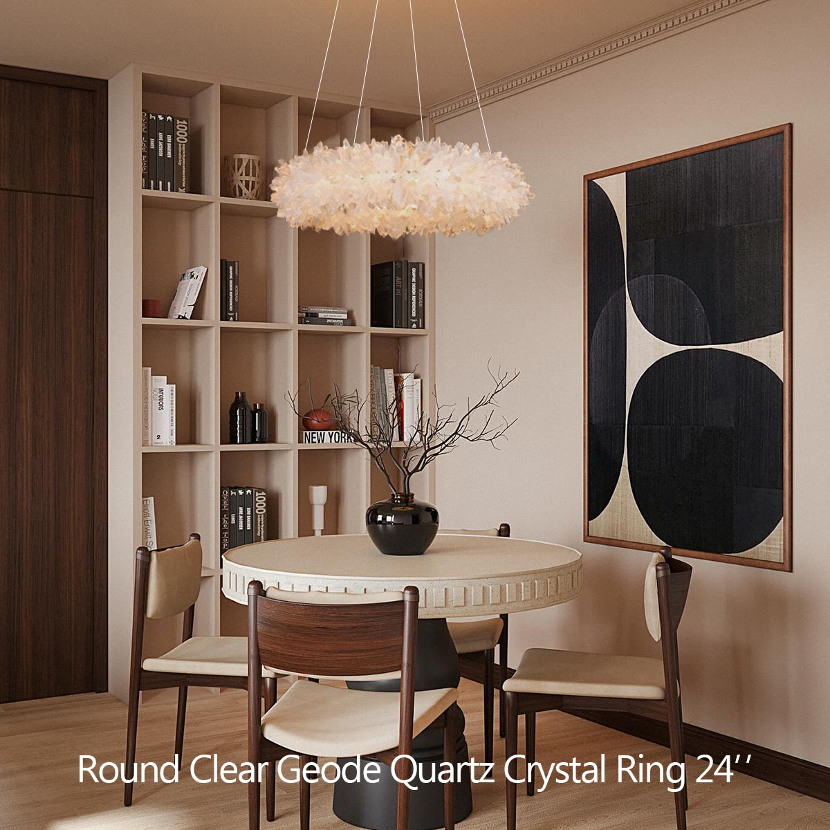 24-47 Inch Round Clear Geode Quartz Crystal Ring Pendant Light Modern Chandelier for Living Room