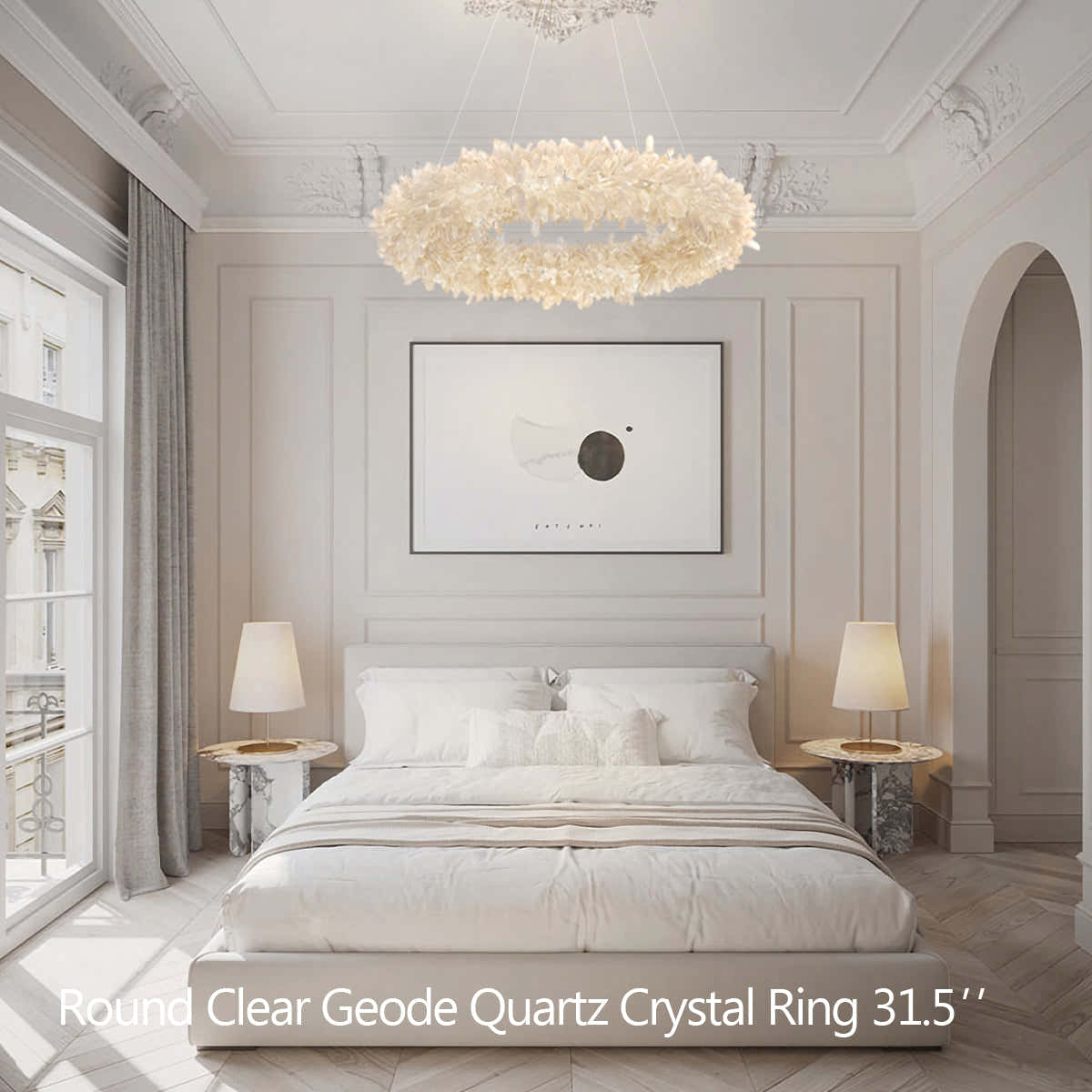 24-47 Inch Round Clear Geode Quartz Crystal Ring Pendant Light Modern Chandelier for Living Room
