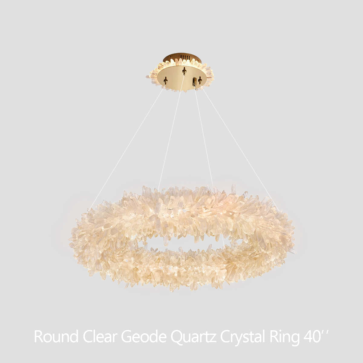 24-47 Inch Round Clear Geode Quartz Crystal Ring Pendant Light Modern Chandelier for Living Room