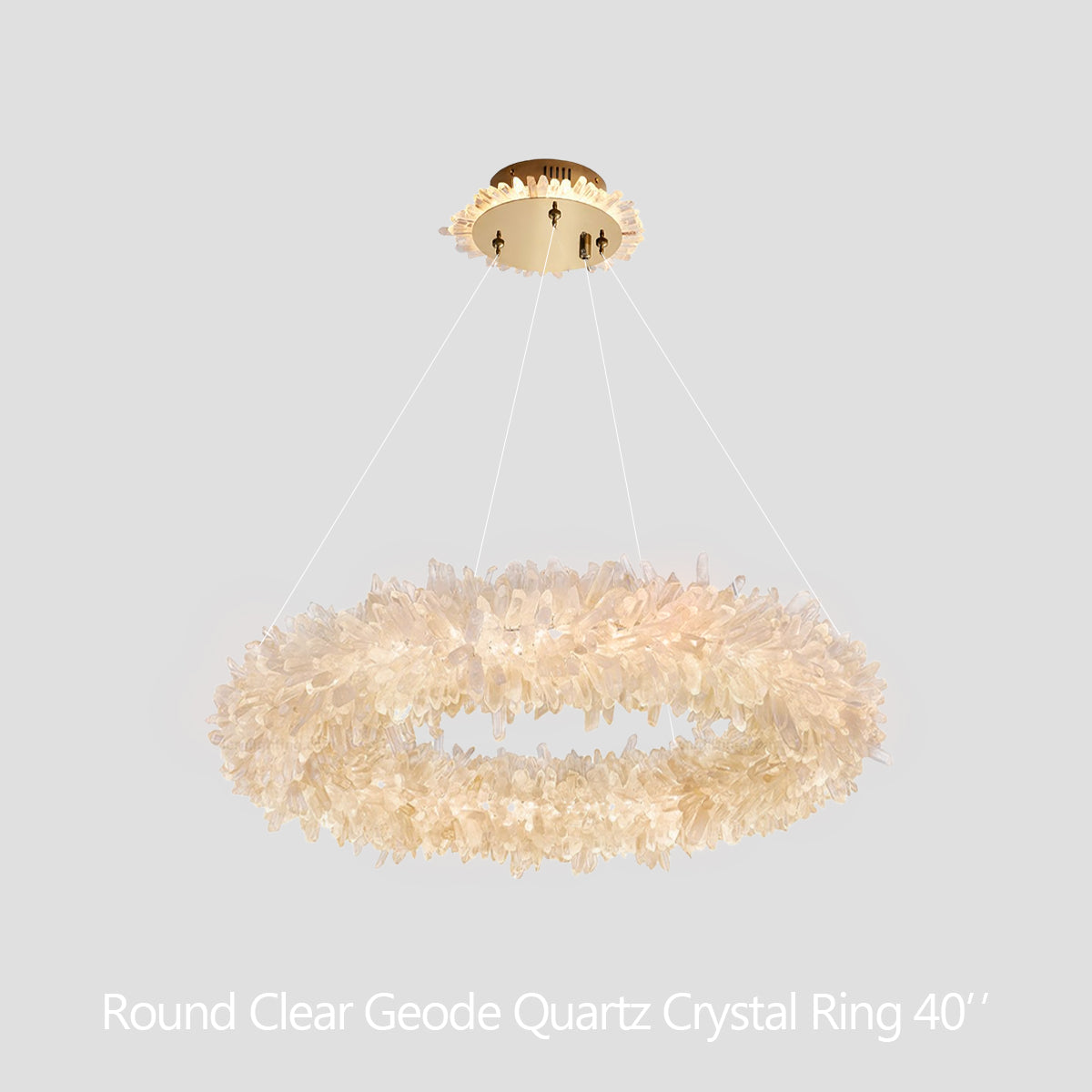 24-47 Inch Round Clear Geode Quartz Crystal Ring Pendant Light Modern Chandelier for Living Room