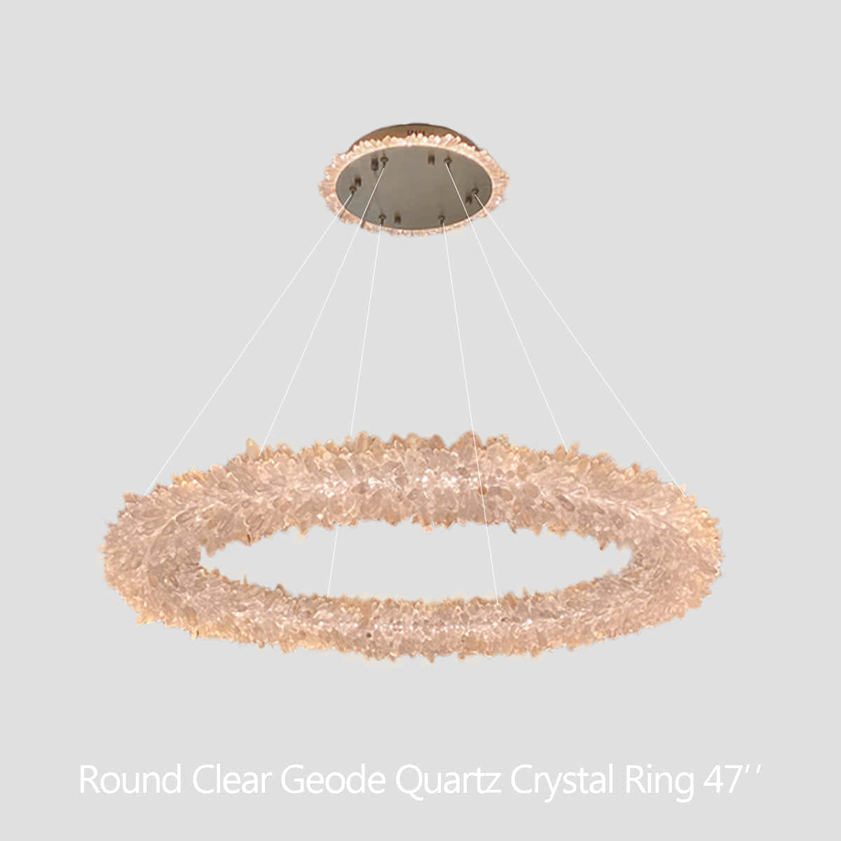 24-47 Inch Round Clear Geode Quartz Crystal Ring Pendant Light Modern Chandelier for Living Room