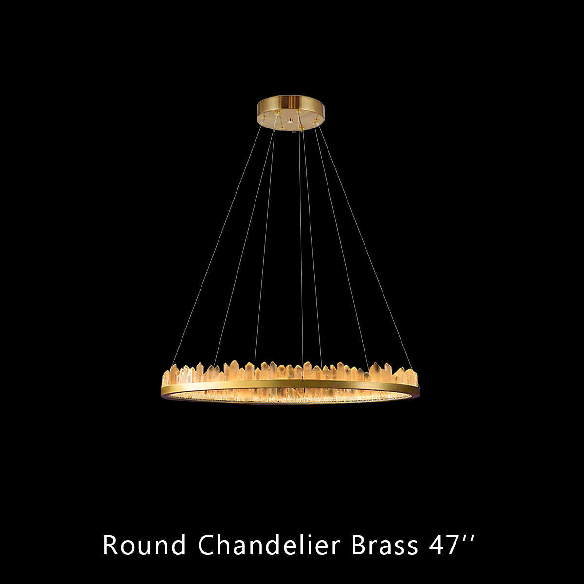 36 Inch Round Modern Chandelier Brass & Clear Geode Quartz Crystal Hanging Light