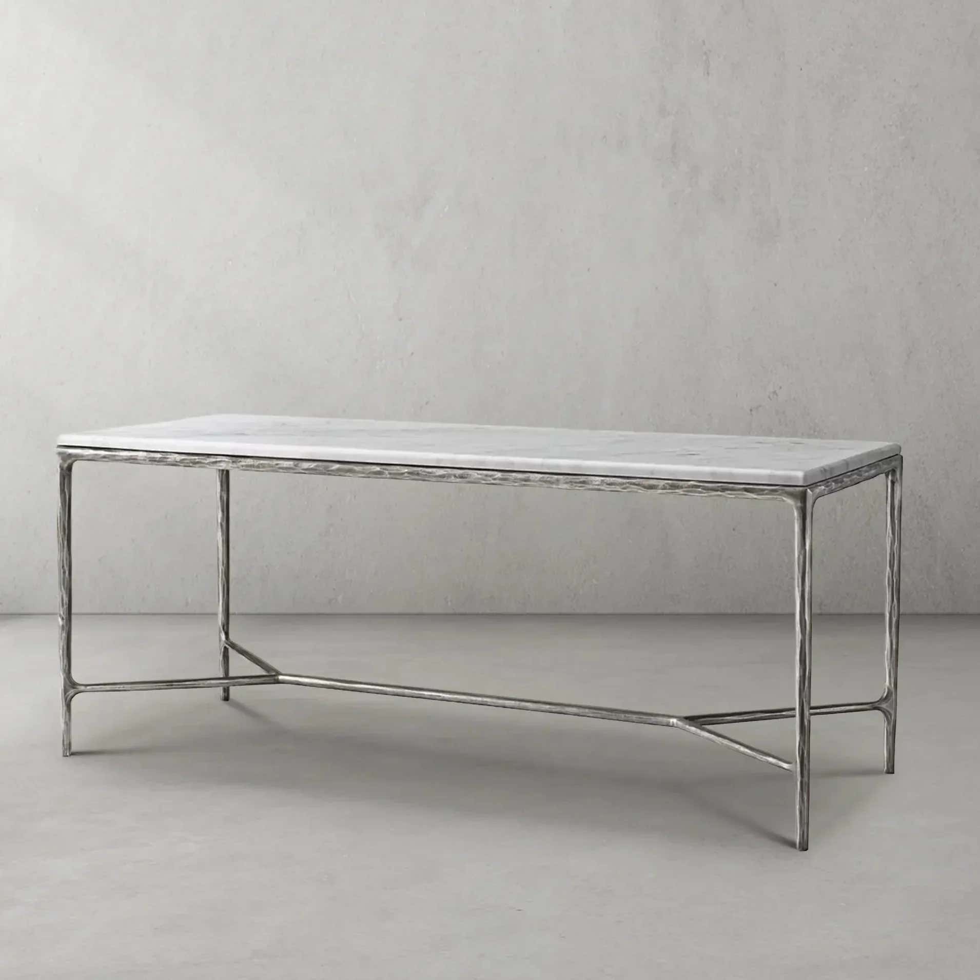 Hand-Forged Metal Rectangle Marble Desk