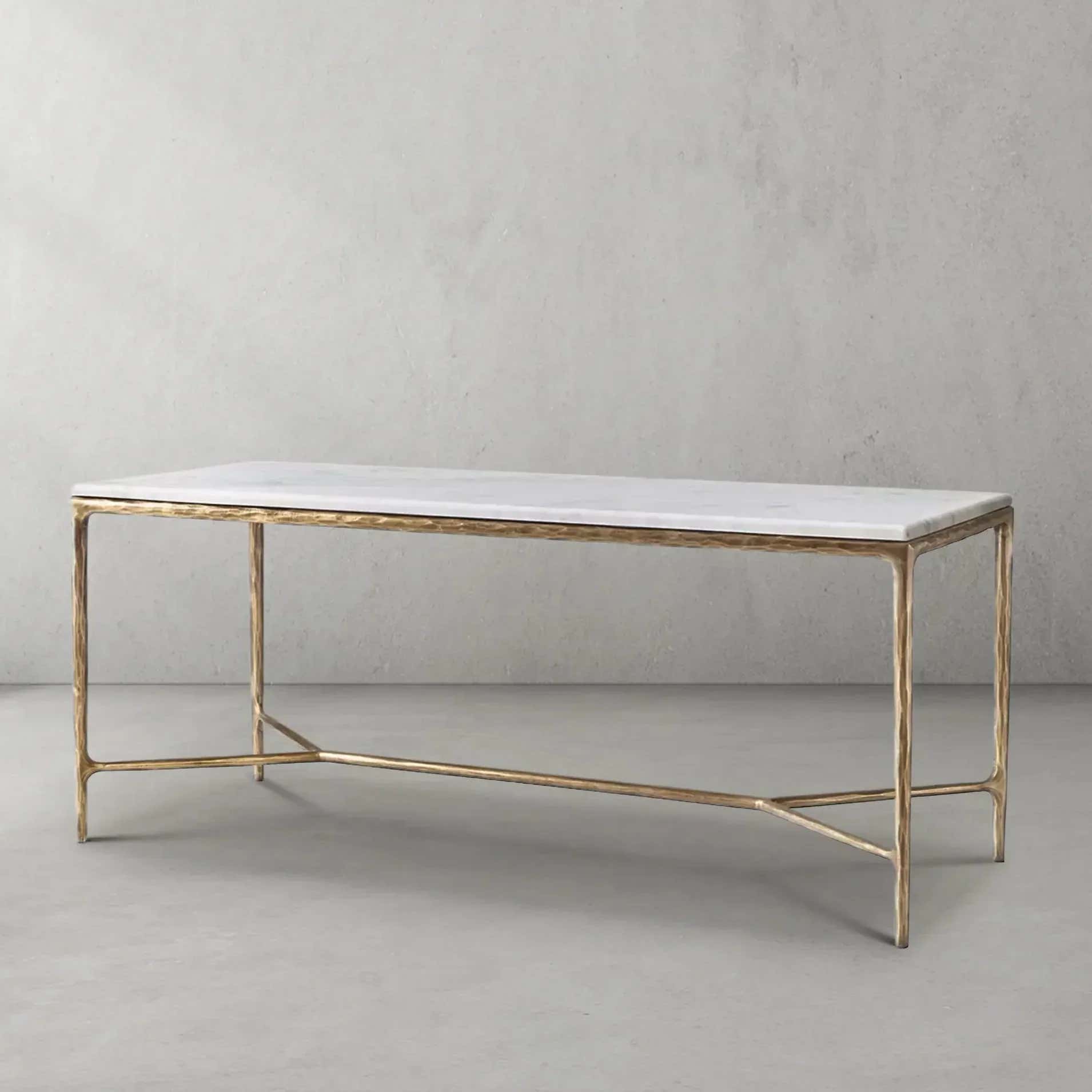 Hand-Forged Metal Rectangle Marble Desk