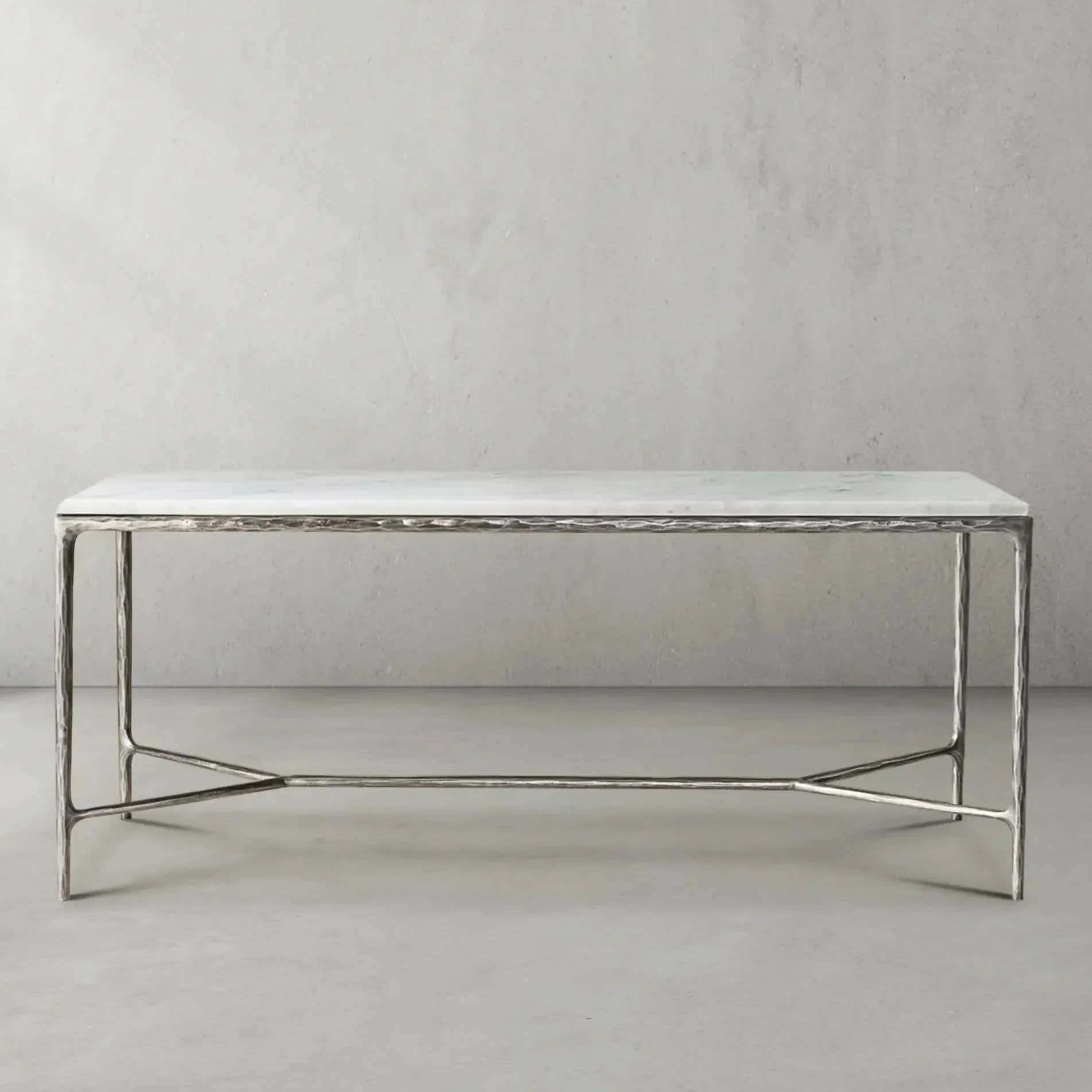 Hand-Forged Metal Rectangle Marble Desk