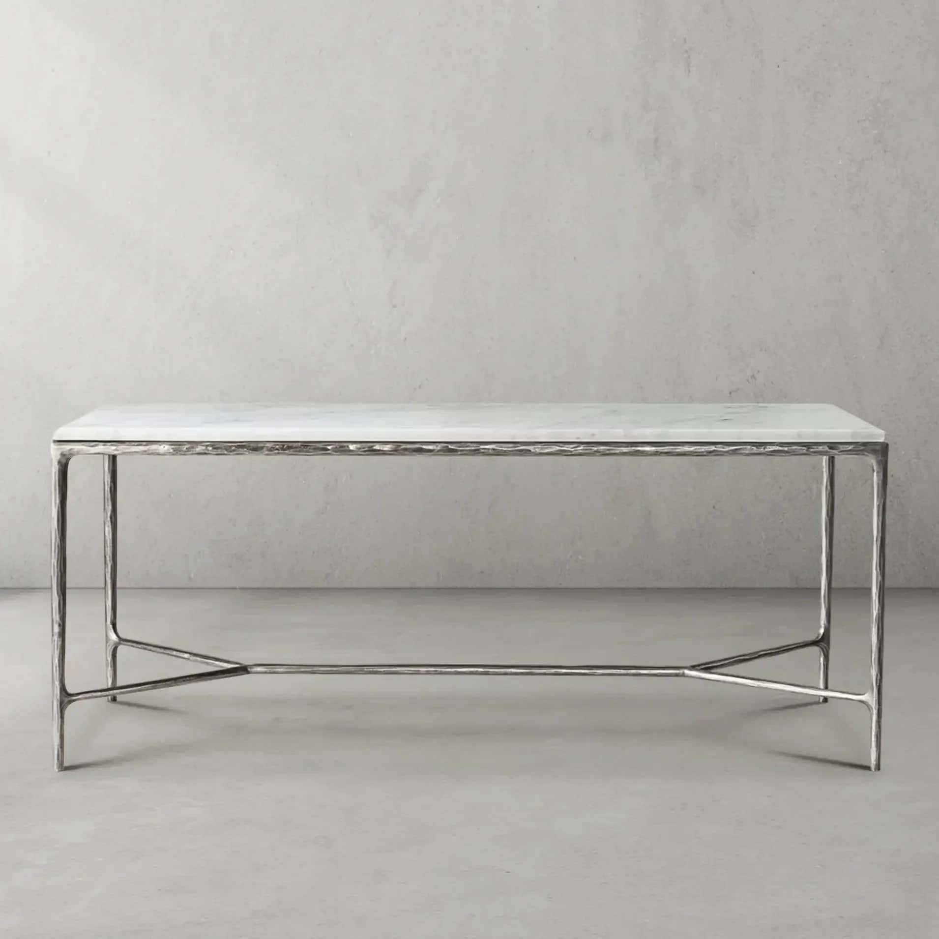 Hand-Forged Metal Rectangle Marble Desk