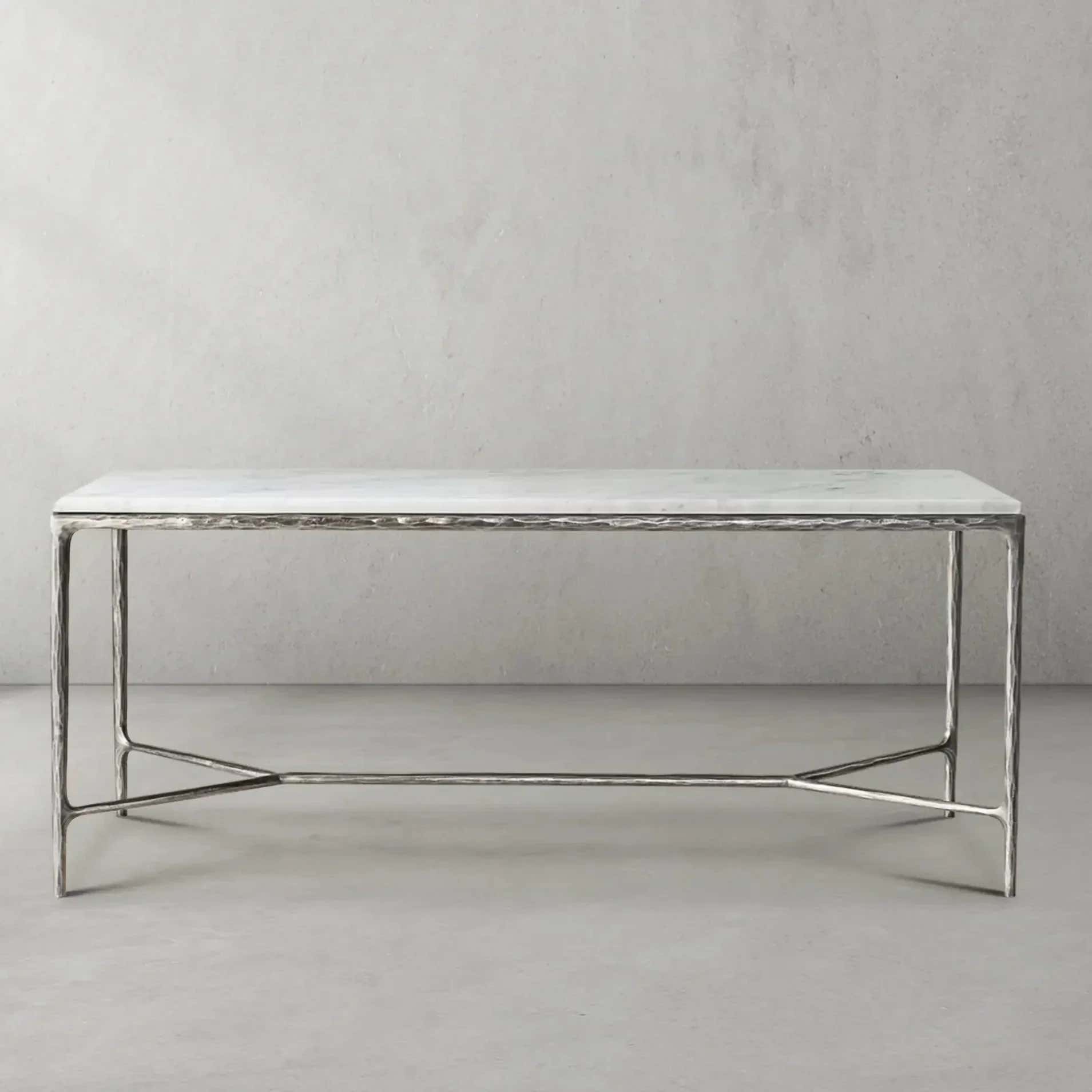Hand-Forged Metal Rectangle Marble Desk