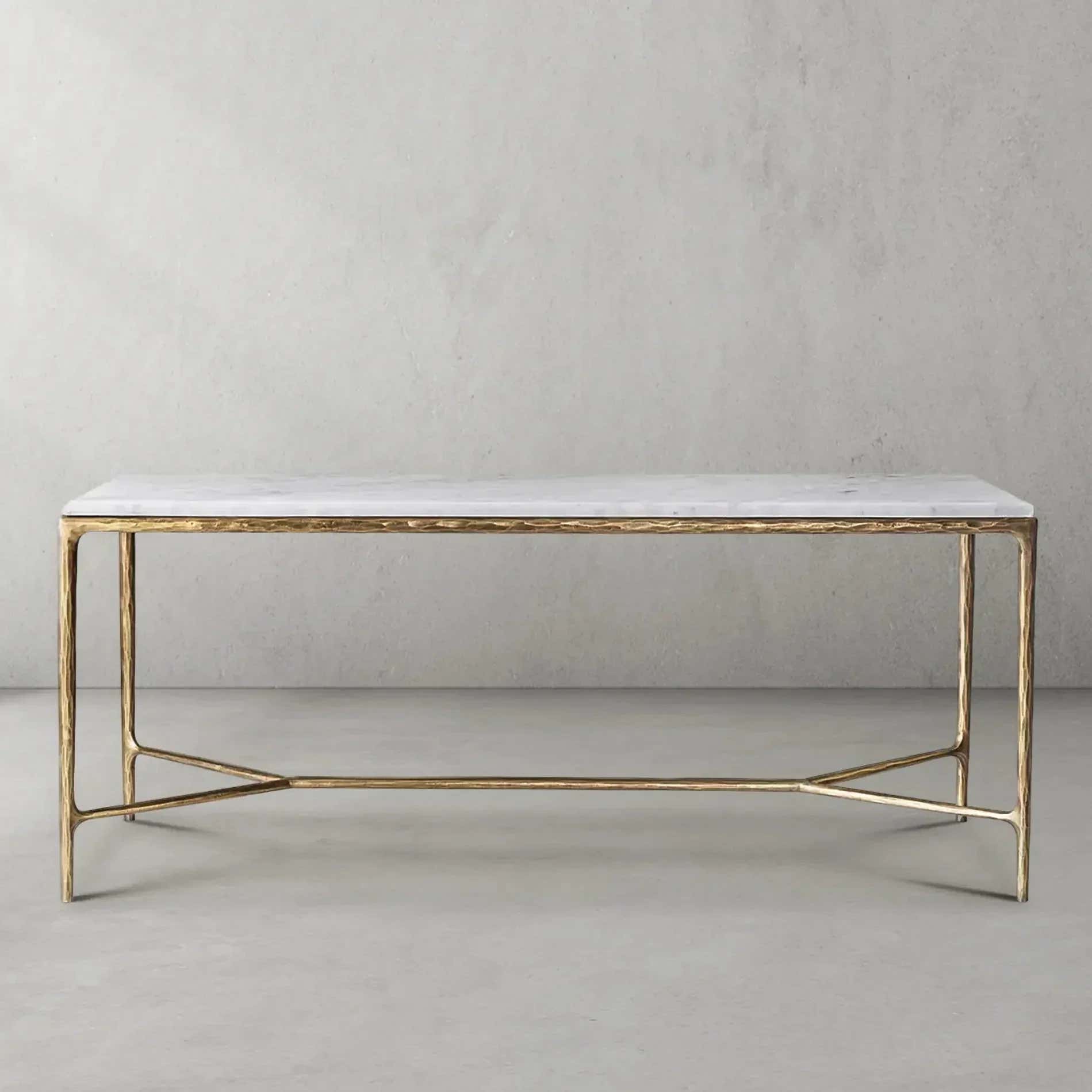 Hand-Forged Metal Rectangle Marble Desk