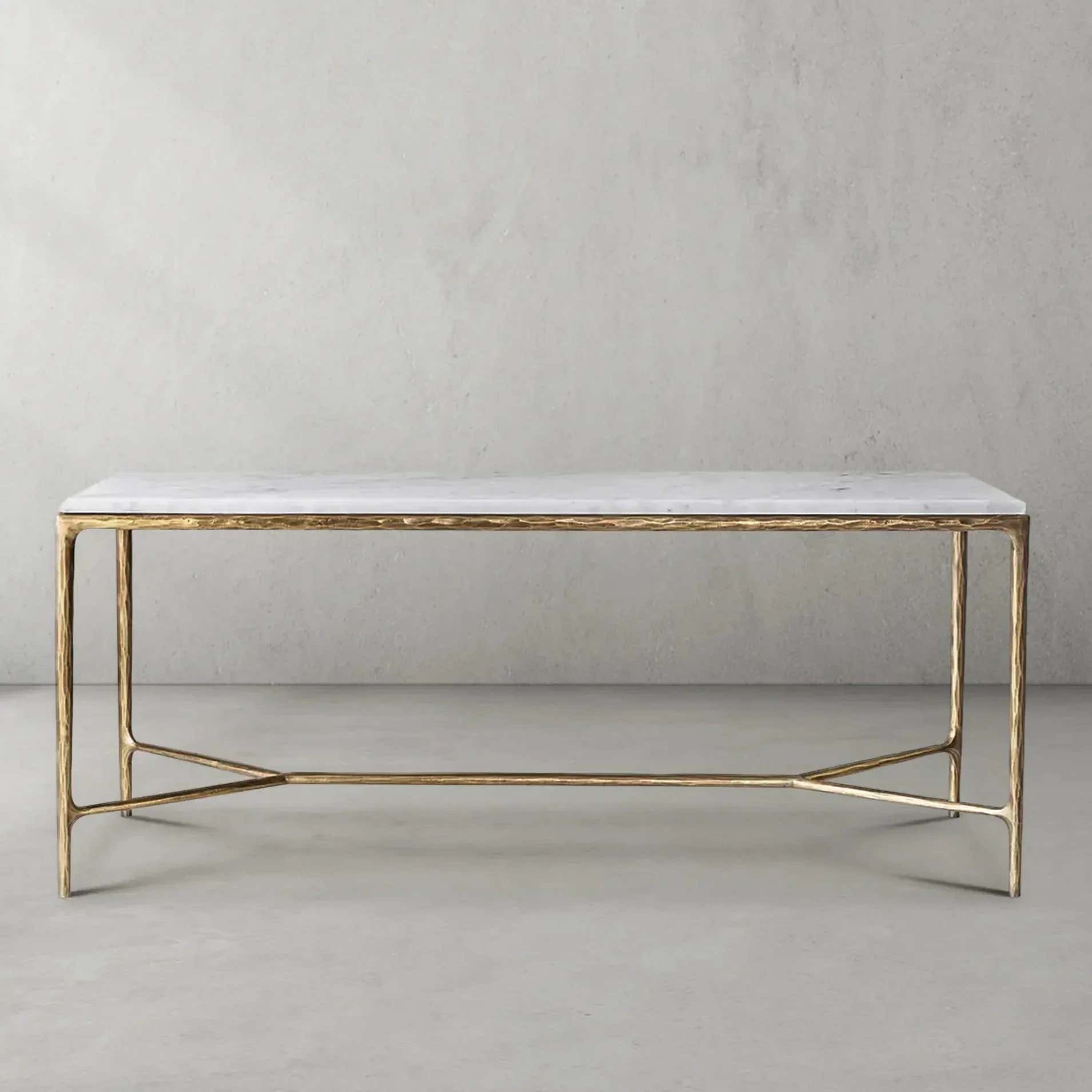 Hand-Forged Metal Rectangle Marble Desk