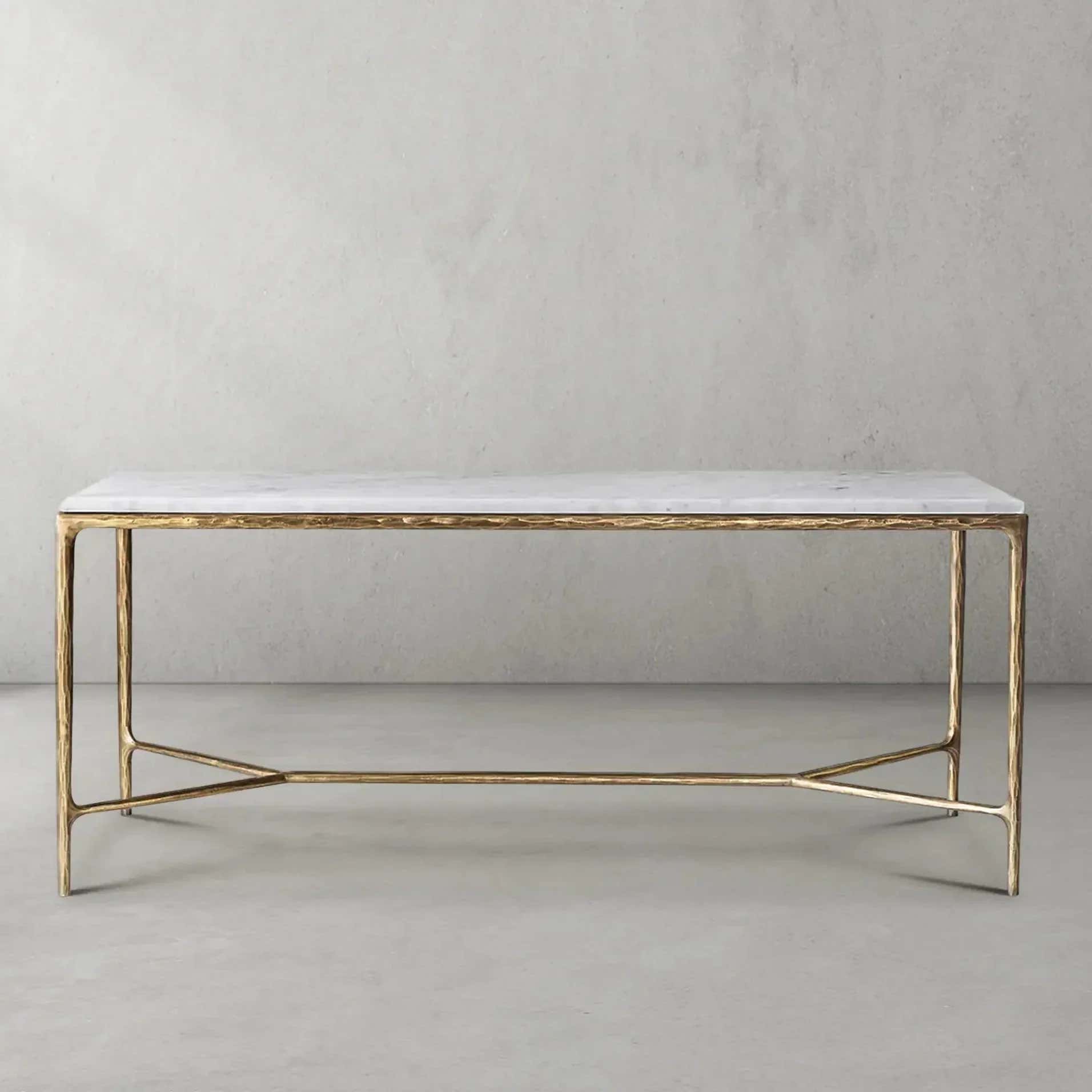Hand-Forged Metal Rectangle Marble Desk
