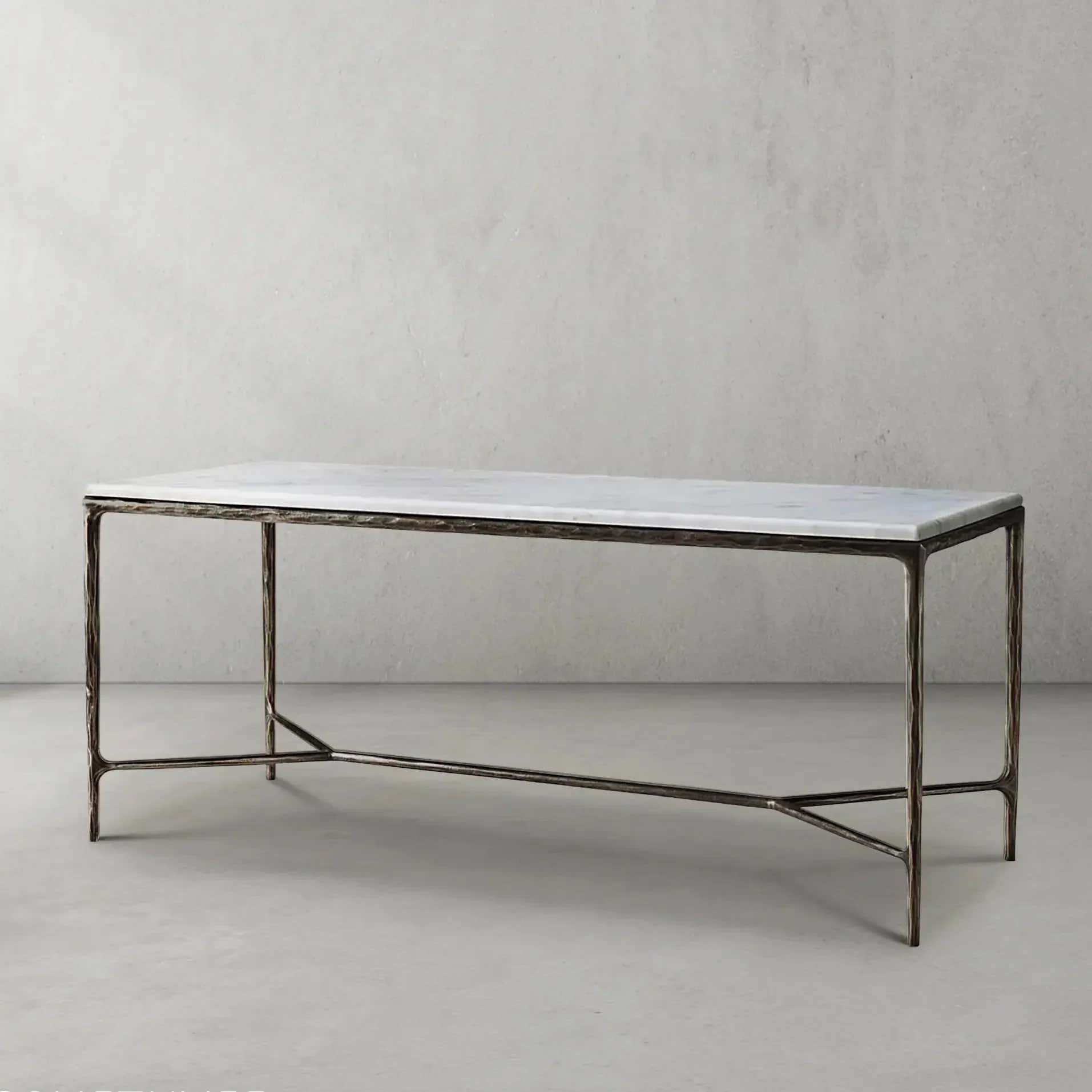 Hand-Forged Metal Rectangle Marble Desk