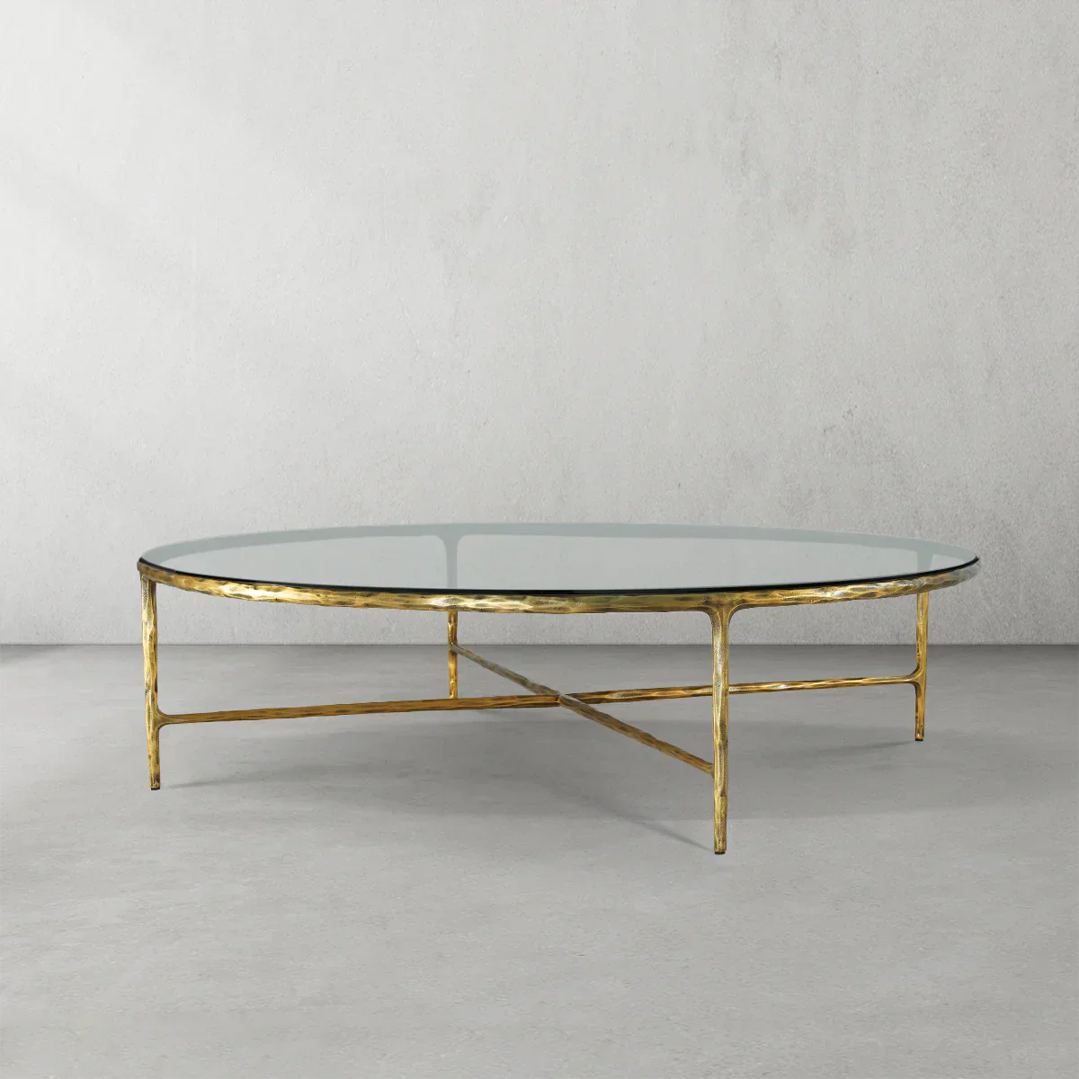 Hand-Forged Metal Glass Round Coffee Table 36" 55"