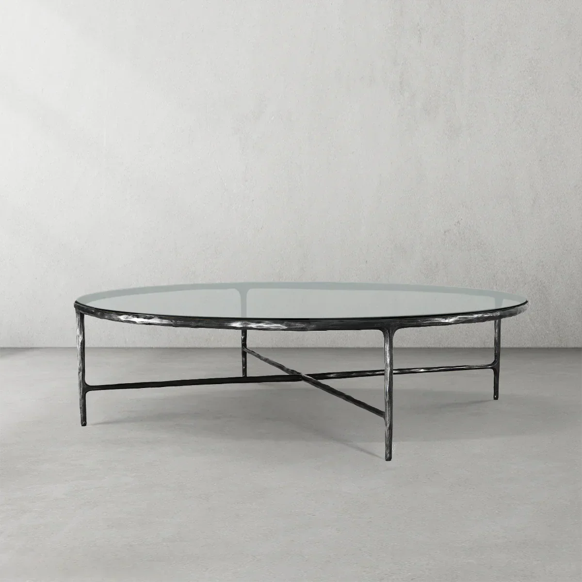 Hand-Forged Metal Glass Round Coffee Table 36" 55"