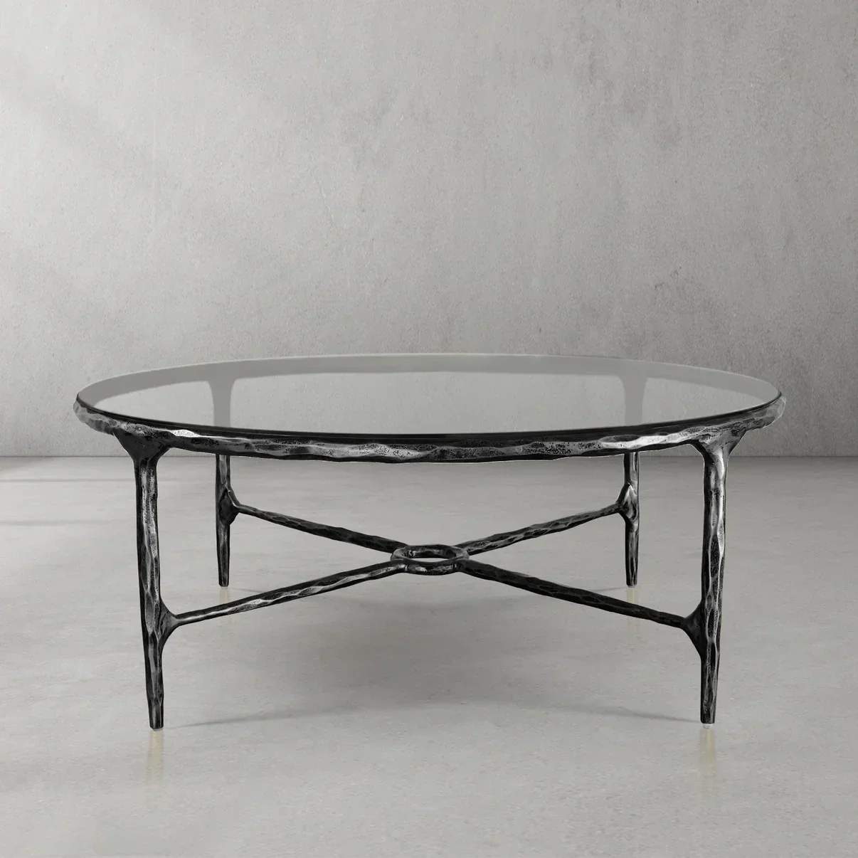 Hand-Forged Metal Glass Round Coffee Table 36" 55"